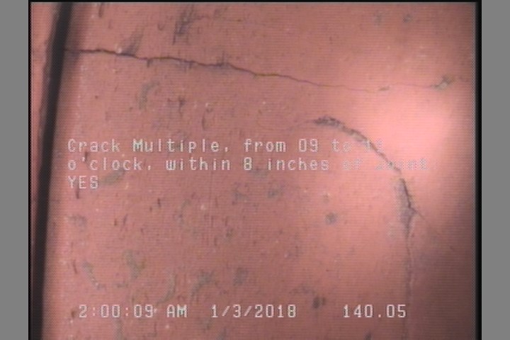 Crack Multiple, from 09 to 11 o'clock, within 8 inches of joint: YES