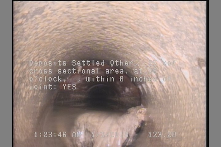 Deposits Settled Other, 15 %of cross sectional area, at 06 o'clock, , within 8 inches of joint: YES