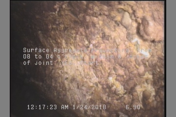 Surface Aggregate Projecting, from 08 to 04 o'clock, within 8 inches of joint: YES, Start