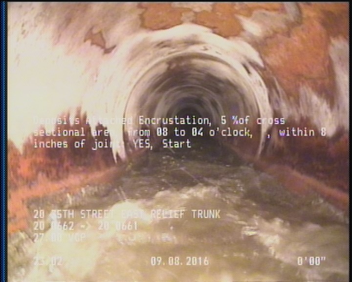 Deposits Attached Encrustation, 5 %of cross sectional area, from 08 to 04 o'clock, , within 8 inches of joint: YES, Start