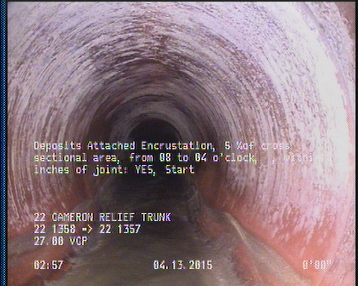 Deposits Attached Encrustation, 5 %of cross sectional area, from 08 to 04 o'clock, , within 8 inches of joint: YES, Start