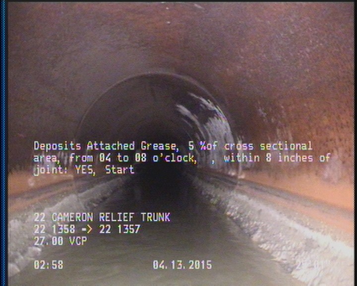 Deposits Attached Grease, 5 %of cross sectional area, from 04 to 08 o'clock, , within 8 inches of joint: YES, Start
