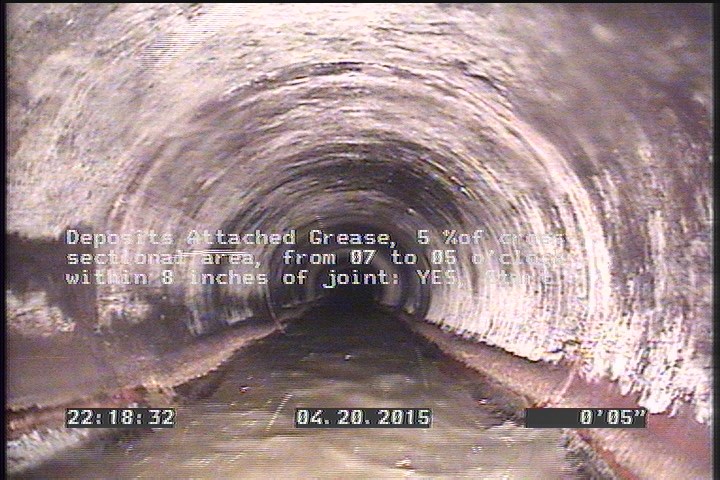 Deposits Attached Grease, 5 %of cross sectional area, from 07 to 05 o'clock, , within 8 inches of joint: YES, Start
