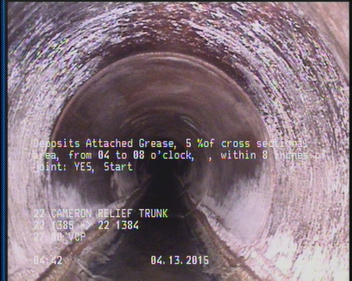 Deposits Attached Grease, 5 %of cross sectional area, from 04 to 08 o'clock, , within 8 inches of joint: YES, Start