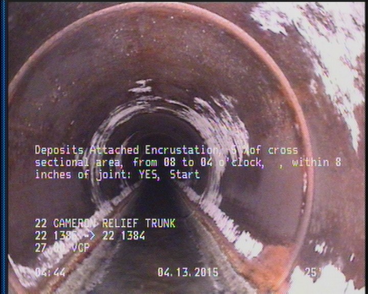 Deposits Attached Encrustation, 5 %of cross sectional area, from 08 to 04 o'clock, , within 8 inches of joint: YES, Start