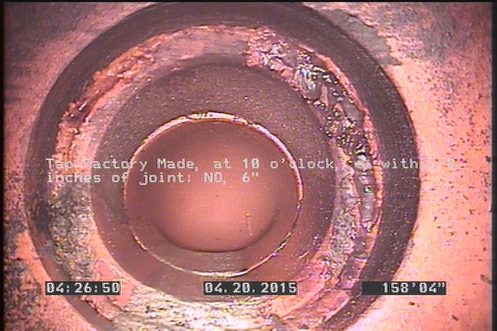 Tap Factory Made, at 10 o'clock, -, within 8 inches of joint: NO, 6"
