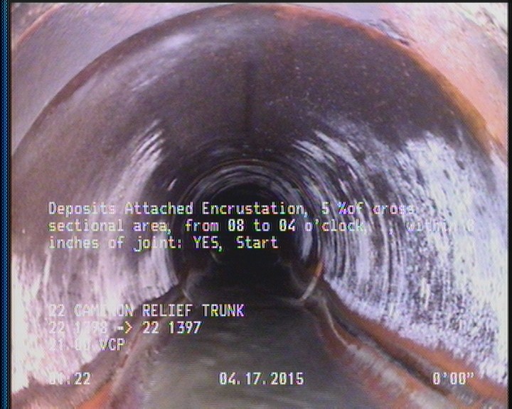 Deposits Attached Encrustation, 5 %of cross sectional area, from 08 to 04 o'clock, , within 8 inches of joint: YES, Start