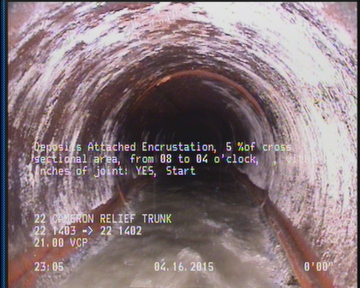 Deposits Attached Encrustation, 5 %of cross sectional area, from 08 to 04 o'clock, , within 8 inches of joint: YES, Start