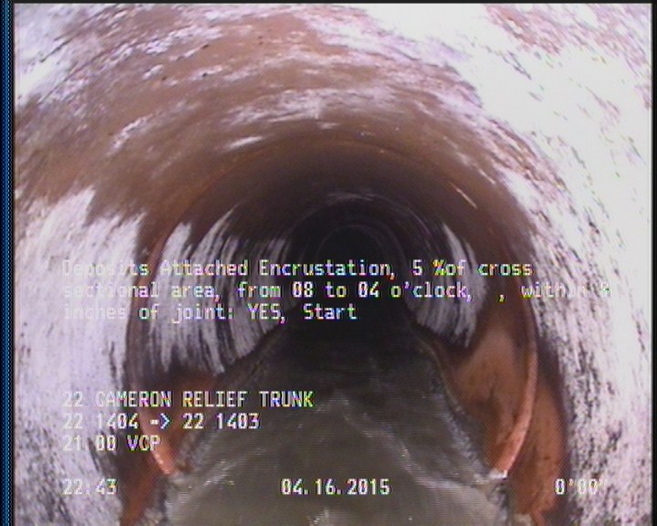 Deposits Attached Encrustation, 5 %of cross sectional area, from 08 to 04 o'clock, , within 8 inches of joint: YES, Start