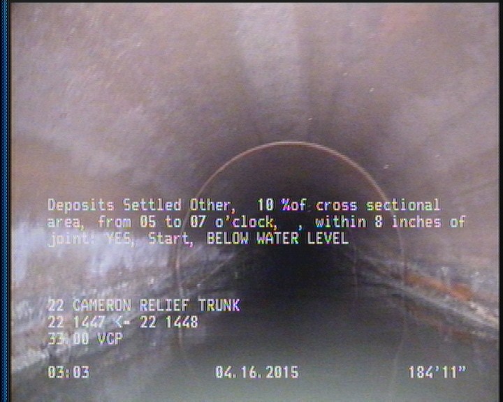Deposits Settled Other, 10 %of cross sectional area, from 05 to 07 o'clock, , within 8 inches of joint: YES, Start - BELOW WATER LEVEL