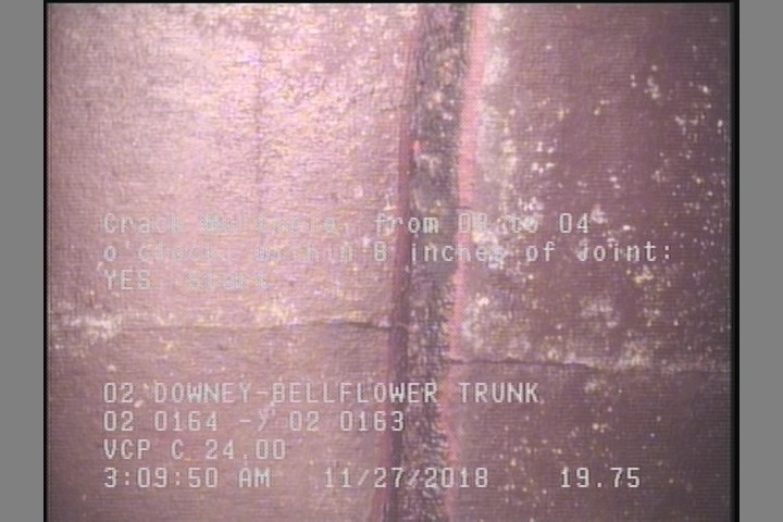 Crack Multiple, from 08 to 04 o'clock, within 8 inches of joint: YES, Start