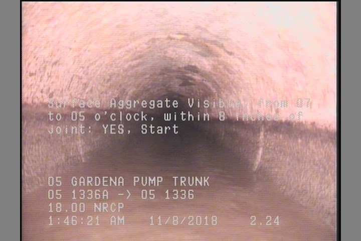 Surface Aggregate Visible, from 07 to 05 o'clock, within 8 inches of joint: YES, Start