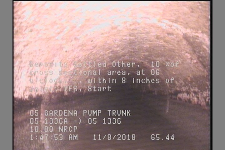 Deposits Settled Other, 10 %of cross sectional area, at 06 o'clock, , within 8 inches of joint: YES, Start