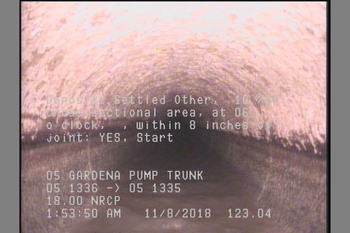 Deposits Settled Other, 10 %of cross sectional area, at 06 o'clock, , within 8 inches of joint: YES, Start