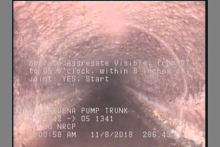 Surface Aggregate Visible, from 07 to 05 o'clock, within 8 inches of joint: YES, Start