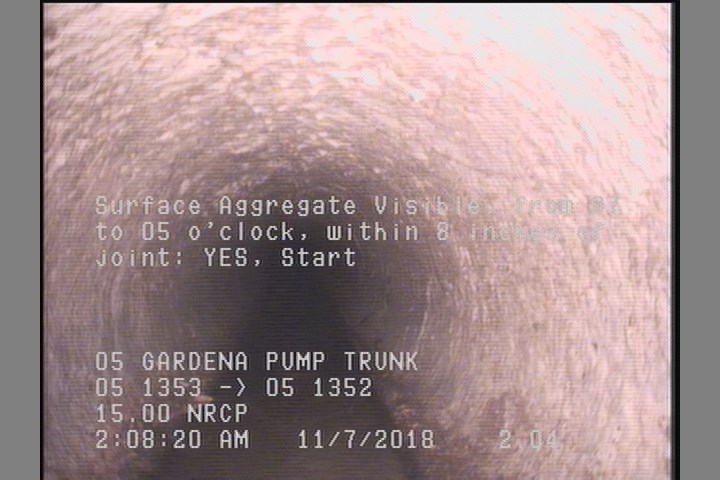 Surface Aggregate Visible, from 07 to 05 o'clock, within 8 inches of joint: YES, Start