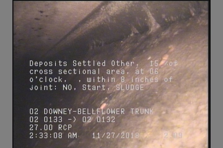 Deposits Settled Other, 15 %of cross sectional area, at 06 o'clock, , within 8 inches of joint: NO, Start - SLUDGE