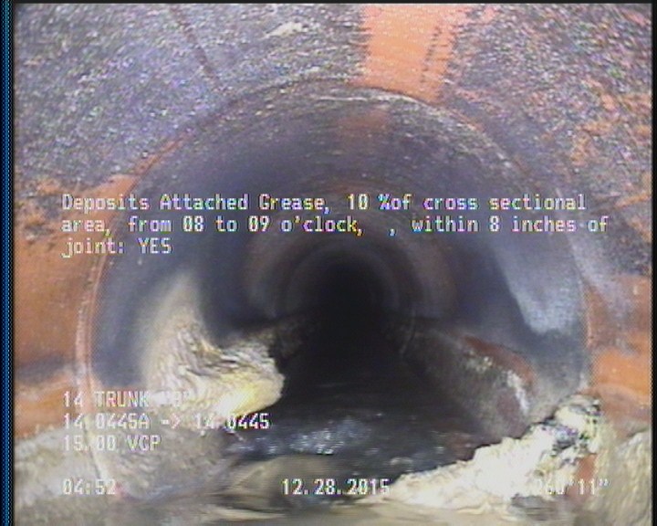 Deposits Attached Grease, 10 %of cross sectional area, from 08 to 09 o'clock, , within 8 inches of joint: YES