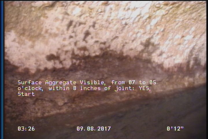 Surface Aggregate Visible, from 07 to 05 o'clock, within 8 inches of joint: YES, Start