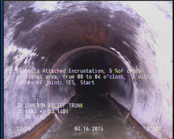 Deposits Attached Encrustation, 5 %of cross sectional area, from 08 to 04 o'clock, , within 8 inches of joint: YES, Start