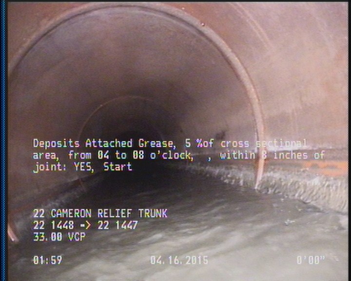 Deposits Attached Grease, 5 %of cross sectional area, from 04 to 08 o'clock, , within 8 inches of joint: YES, Start
