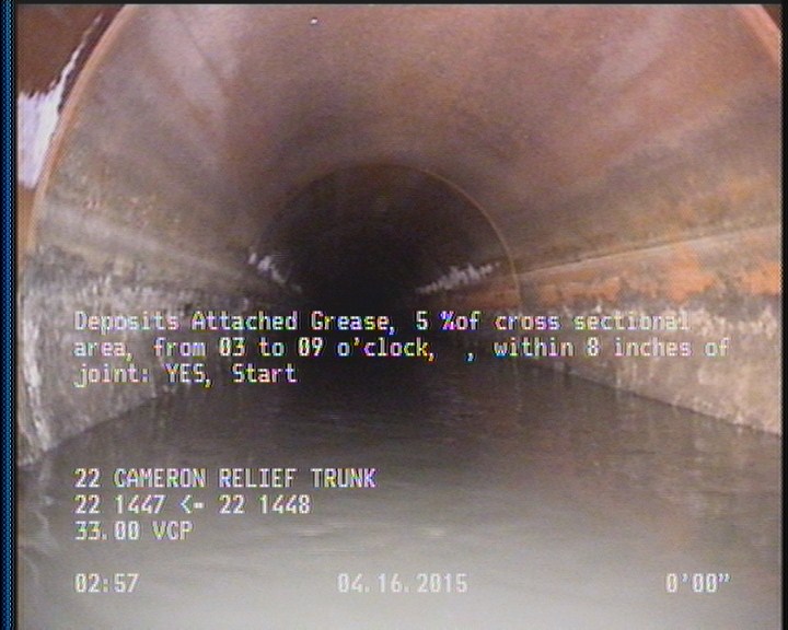 Deposits Attached Grease, 5 %of cross sectional area, from 03 to 09 o'clock, , within 8 inches of joint: YES, Start