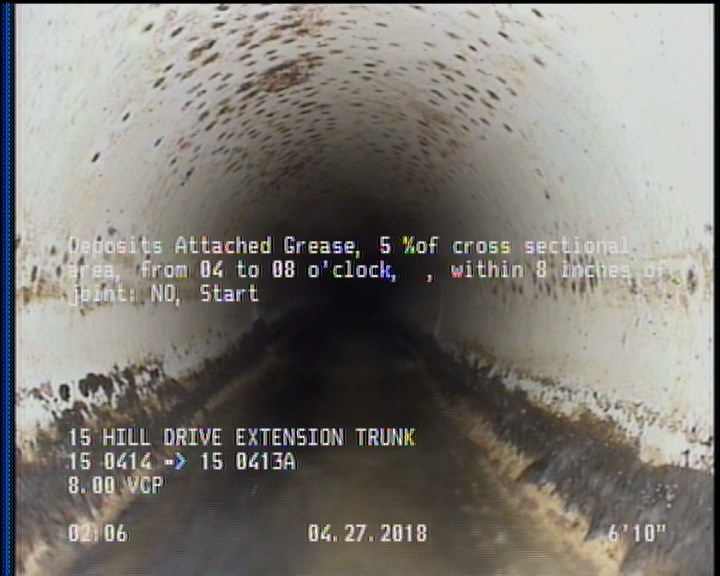 Deposits Attached Grease, 5 %of cross sectional area, from 04 to 08 o'clock, , within 8 inches of joint: NO, Start