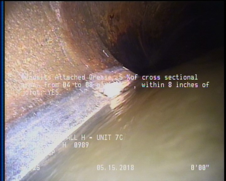 Deposits Attached Grease, 5 %of cross sectional area, from 04 to 08 o'clock, , within 8 inches of joint: YES