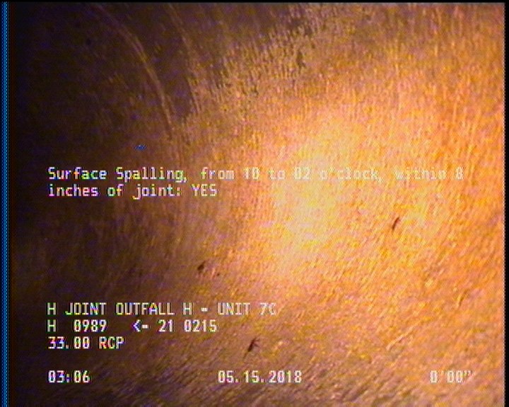 Surface Spalling, from 10 to 02 o'clock, within 8 inches of joint: YES