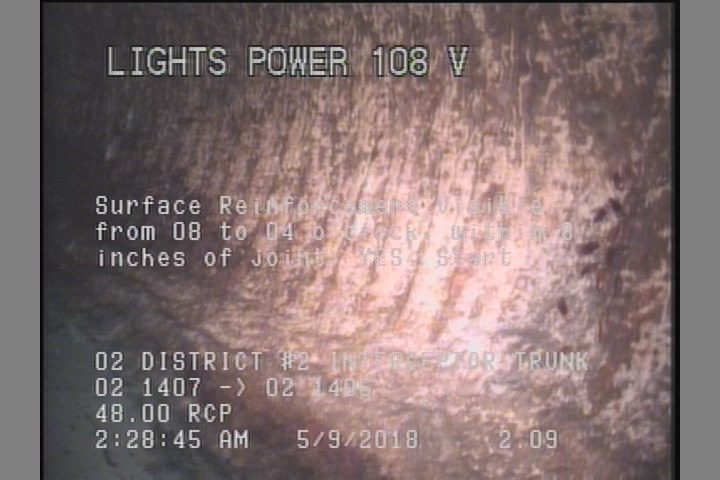 Surface Reinforcement Visible, from 08 to 04 o'clock, within 8 inches of joint: YES, Start