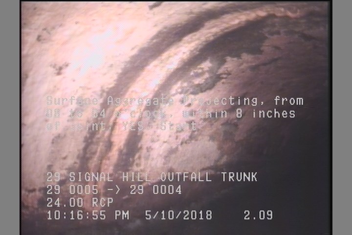 Surface Aggregate Projecting, from 08 to 04 o'clock, within 8 inches of joint: YES, Start