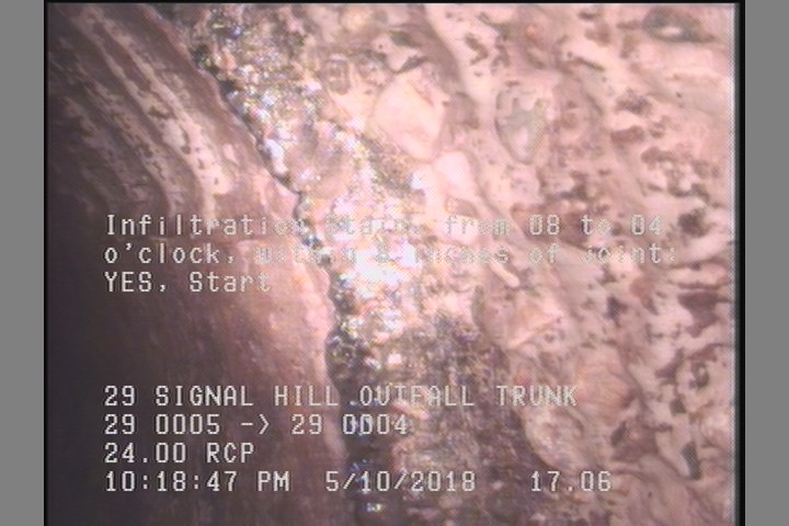 Infiltration Stain, from 08 to 04 o'clock, within 8 inches of joint: YES, Start