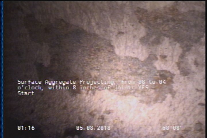 Surface Aggregate Projecting, from 08 to 04 o'clock, within 8 inches of joint: YES, Start