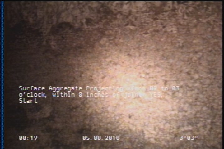 Surface Aggregate Projecting, from 09 to 03 o'clock, within 8 inches of joint: YES, Start
