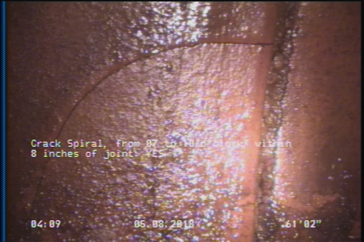 Crack Spiral, from 07 to 10 o'clock, within 8 inches of joint: YES