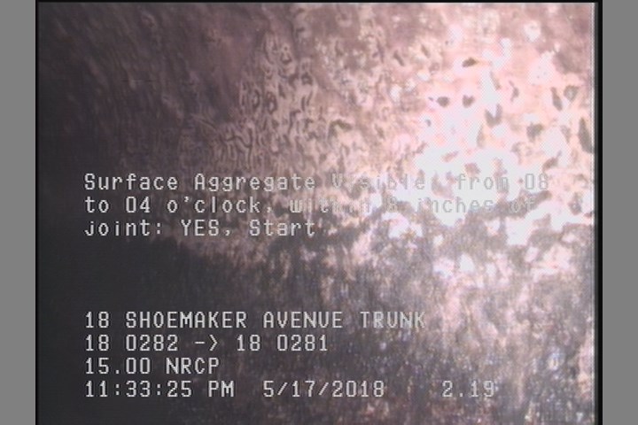 Surface Aggregate Visible, from 08 to 04 o'clock, within 8 inches of joint: YES, Start