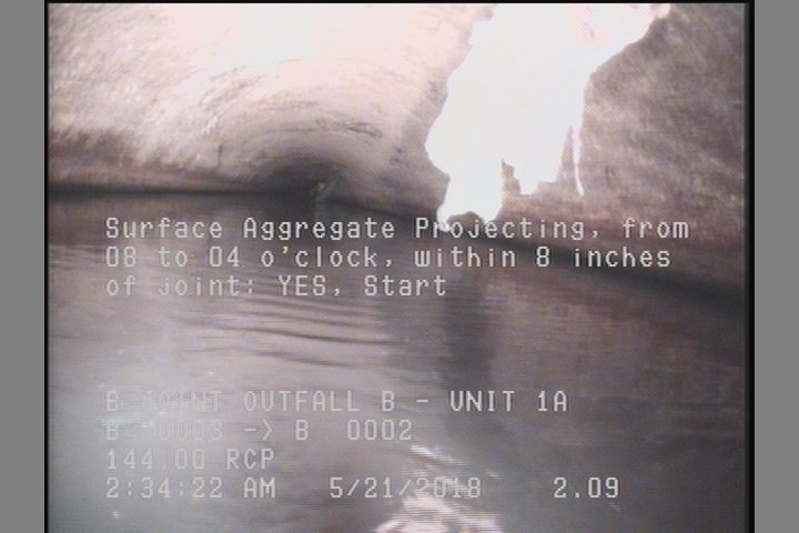 Surface Aggregate Projecting, from 08 to 04 o'clock, within 8 inches of joint: YES, Start