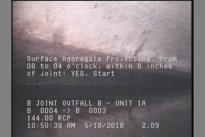 Surface Aggregate Projecting, from 08 to 04 o'clock, within 8 inches of joint: YES, Start
