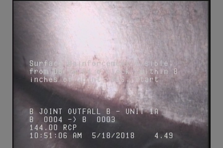 Surface Reinforcement Visible, from 08 to 04 o'clock, within 8 inches of joint: YES, Start
