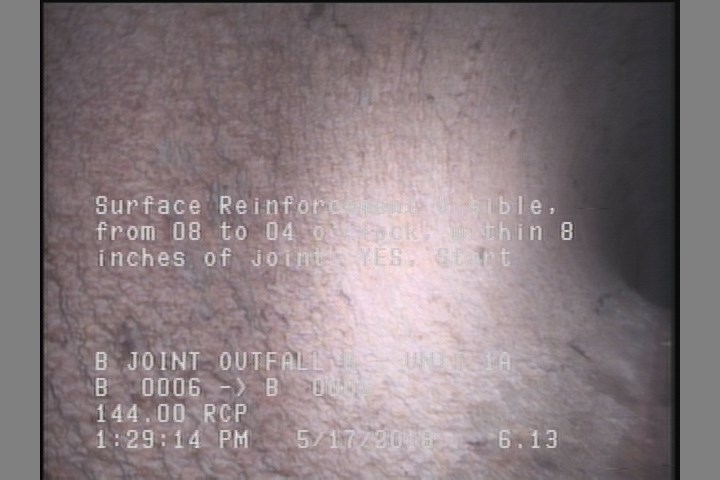 Surface Reinforcement Visible, from 08 to 04 o'clock, within 8 inches of joint: YES, Start