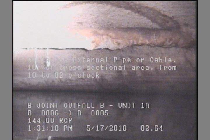 Obstacles External Pipe or Cable, 10 %of cross sectional area, from 10 to 02 o'clock