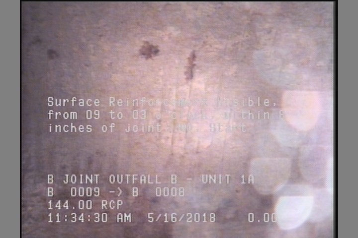 Surface Reinforcement Visible, from 09 to 03 o'clock, within 8 inches of joint: NO, Start