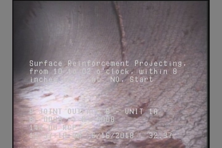 Surface Reinforcement Projecting, from 10 to 02 o'clock, within 8 inches of joint: NO, Start