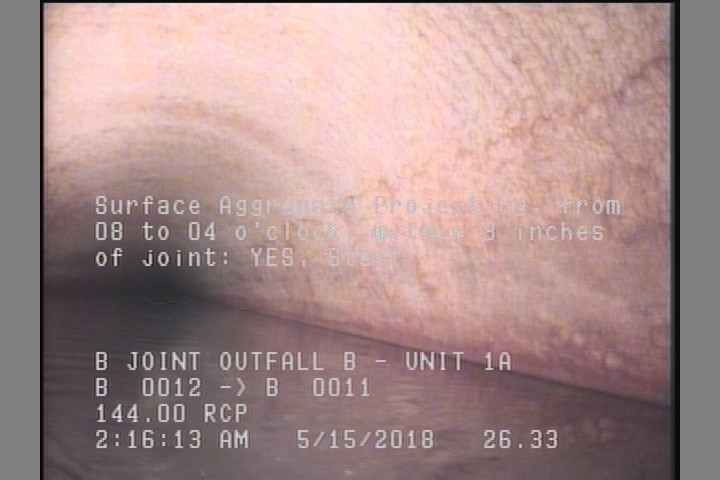 Surface Aggregate Projecting, from 08 to 04 o'clock, within 8 inches of joint: YES, Start