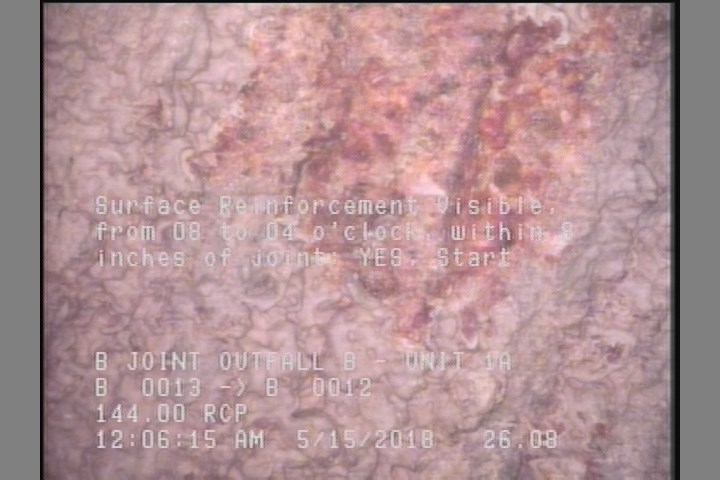 Surface Reinforcement Visible, from 08 to 04 o'clock, within 8 inches of joint: YES, Start