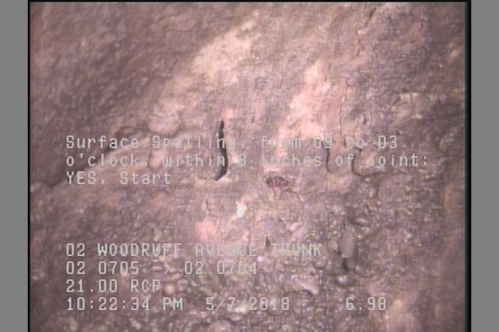 Surface Spalling, from 09 to 03 o'clock, within 8 inches of joint: YES, Start