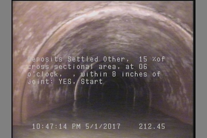 Deposits Settled Other, 15 %of cross sectional area, at 06 o'clock, , within 8 inches of joint: YES, Start