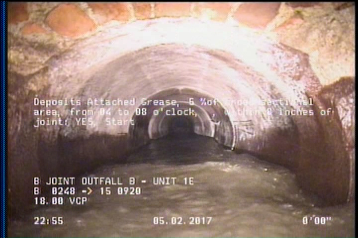 Deposits Attached Grease, 5 %of cross sectional area, from 04 to 08 o'clock, , within 8 inches of joint: YES, Start