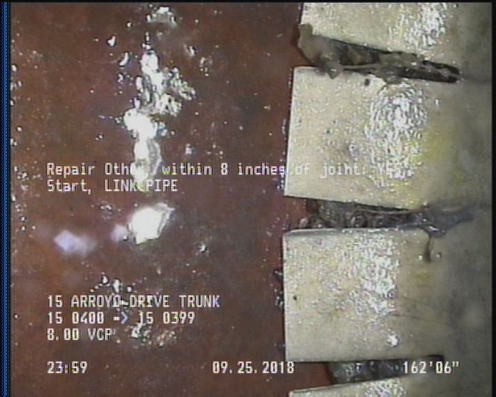 Repair Other, within 8 inches of joint: YES, Start - LINK PIPE
