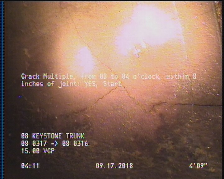Crack Multiple, from 08 to 04 o'clock, within 8 inches of joint: YES, Start